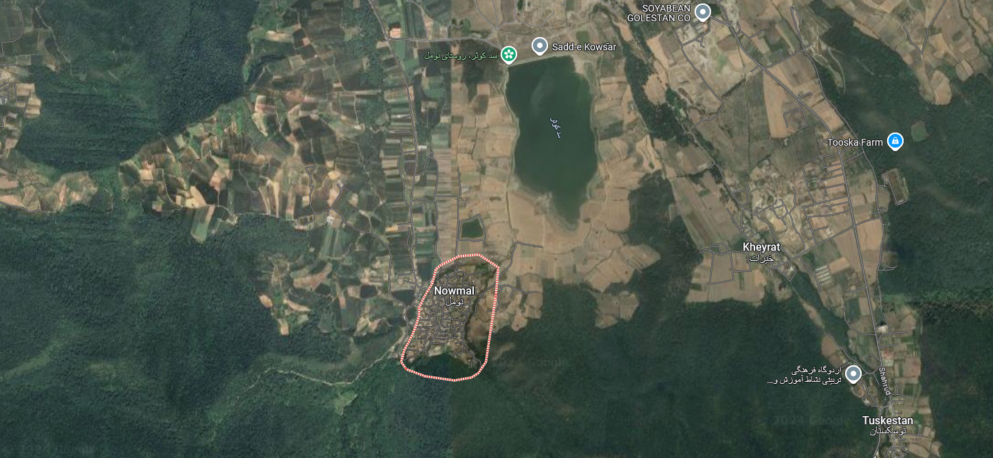 نقشه دسترسی گوگل مپ به روستا و آبشار نومل در گرگان 41538743874